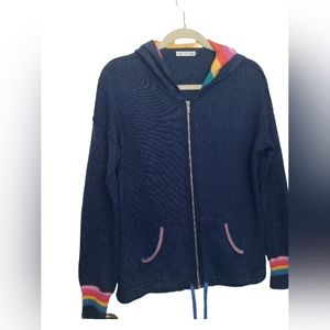 Zaket & Plover full zip jacket. Sz. Small. Blue with rainbow strip accent.